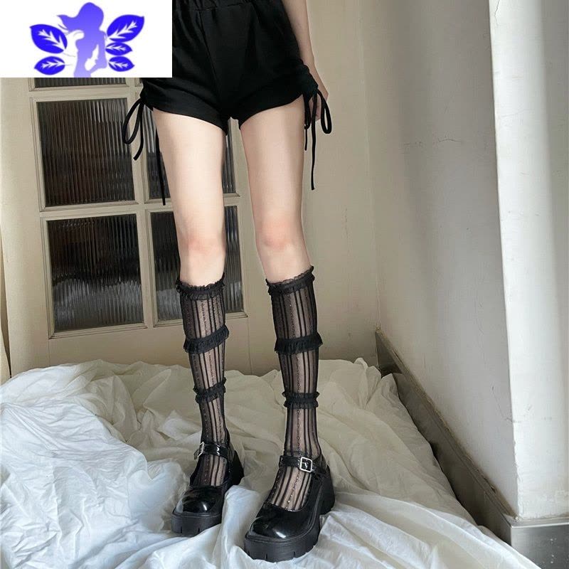 Ideamini漫画腿中筒袜白色蕾丝多层花边波点网红同款网纱薄款夏季小腿袜女丝袜图片