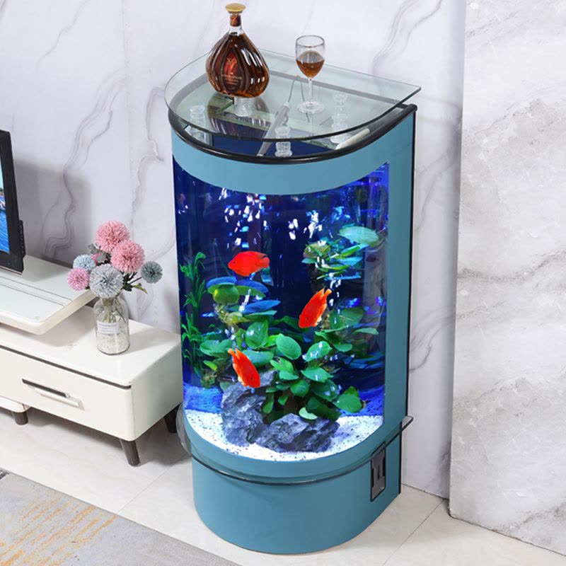 鱼缸客厅小型家用造景落地半圆形玻璃鱼缸水族箱生态免换水轻奢新款立式圆柱形鱼缸图片