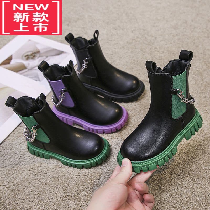 可莉允女童马丁靴切尔西短靴2022新款秋冬季加绒保暖烟筒靴儿童男童靴子图片