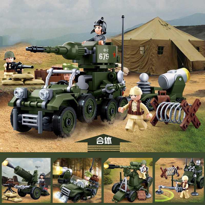 新年积木拼装二战玩具82型“水桶”两栖吉普车M38-B0690 M38-B0695运兵车+加农炮