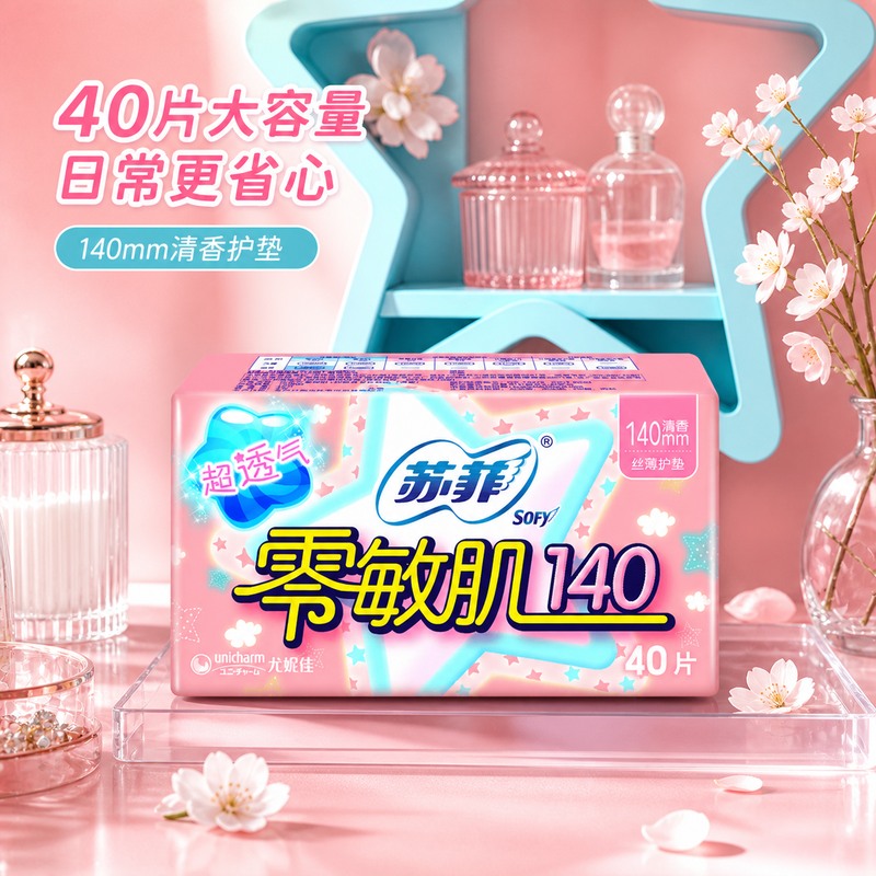 苏菲卫生巾棉柔日用 140mm 40片*6包 护垫零敏肌丝薄柔滑舒适量少清香型高清大图