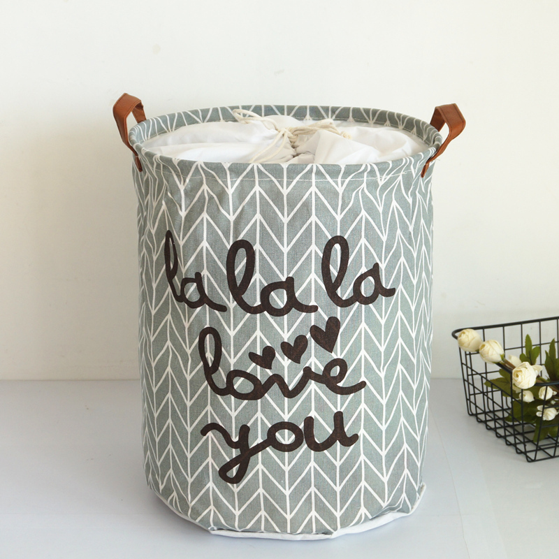 家柏饰(CORATED)北欧布艺可折叠束口收口防尘脏衣篮玩具收纳桶宿舍脏衣服收纳筐篓 灰色箭头lala束口35*45
