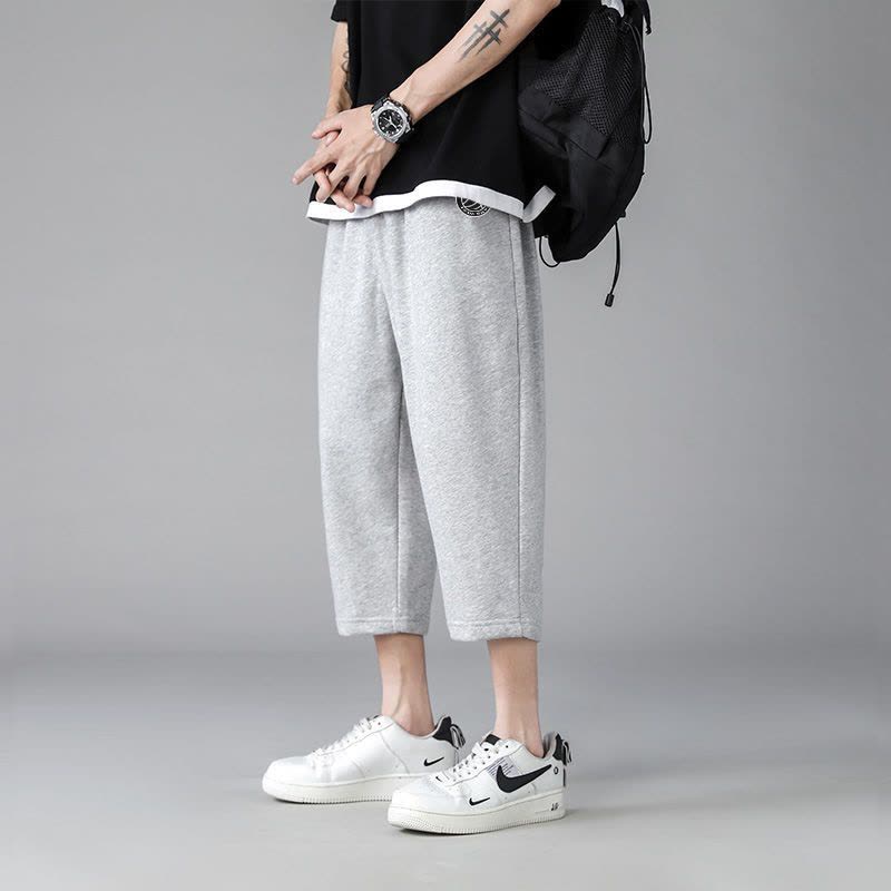 真维斯裤子男休闲卫裤夏季新款日系宽松百搭阔腿运动裤直筒七分裤图片