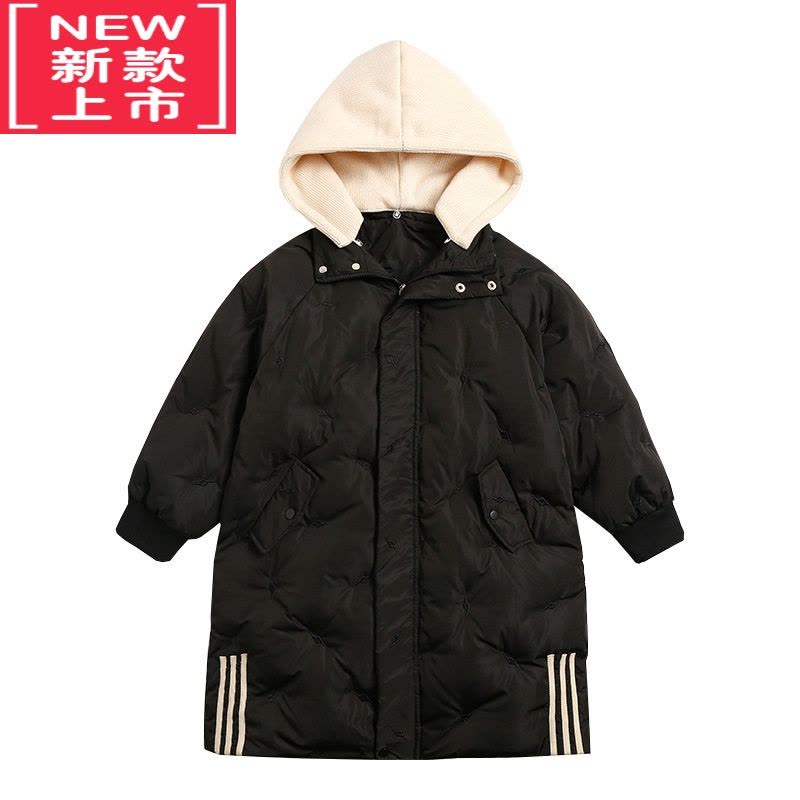可莉允女童长款棉服过膝加厚棉服中长款连帽棉袄中大童韩版羽绒棉服外套图片