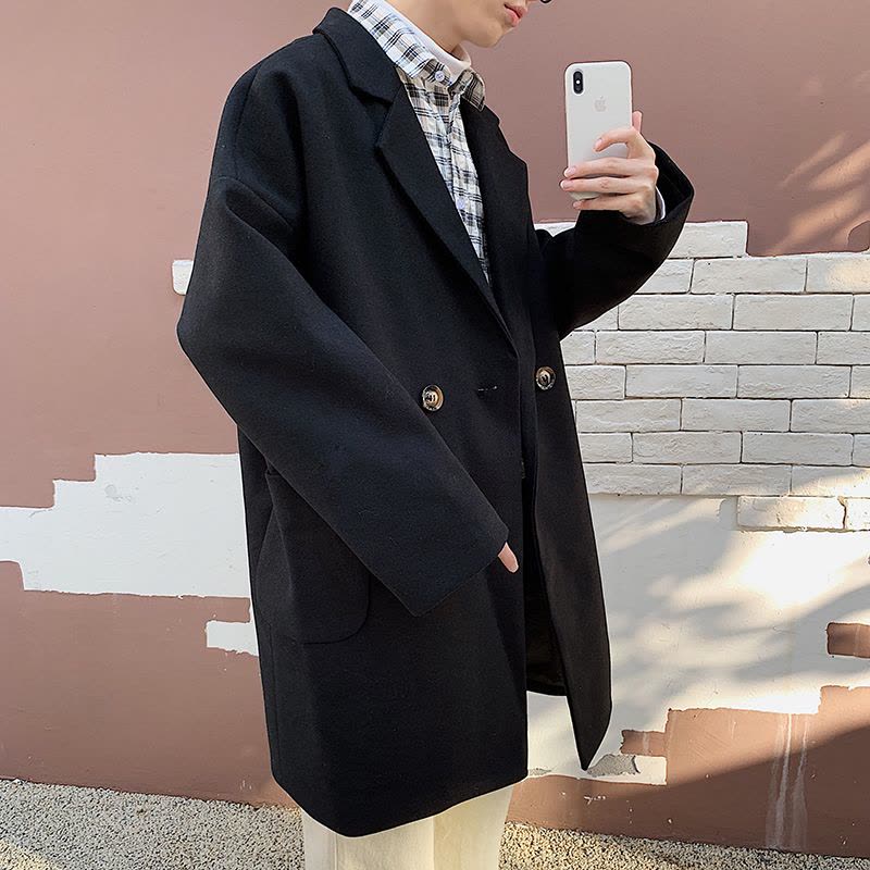 YUANSU风衣外套男士冬季韩版潮流帅气中长款毛呢大衣秋装英伦风加厚呢子风衣图片