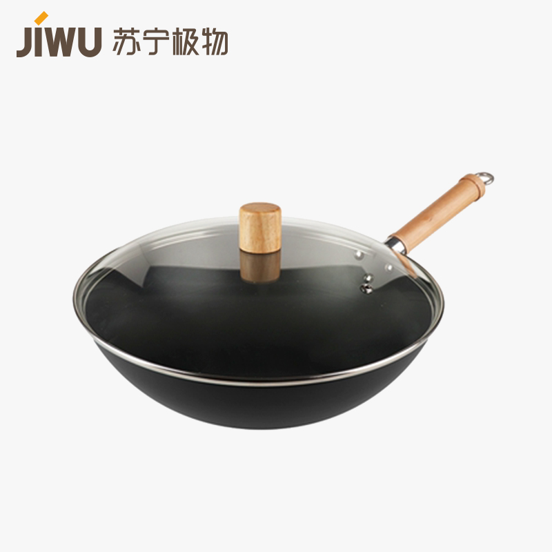 苏宁极物佳馔宝不粘锅炒锅炒菜锅老式铁锅家用无涂层少烟家用燃气灶适用博雅黑
