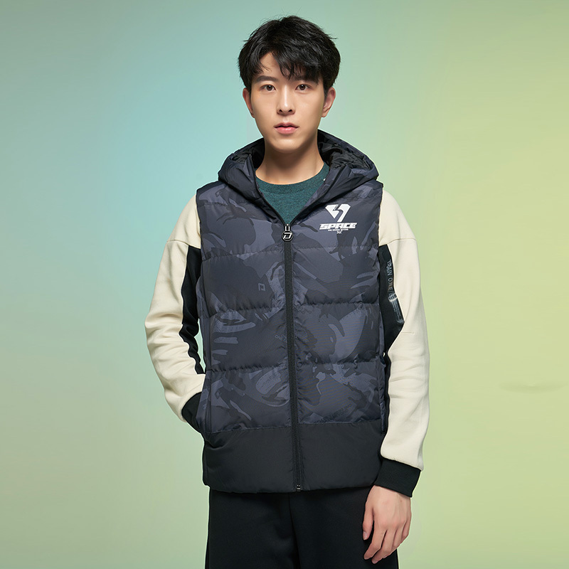 361男装2022新款季鸭绒短款连帽羽绒服迷彩保暖运动马甲外套男视频