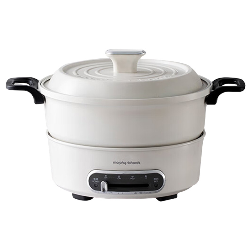 摩飞电火锅3L烤涮一体电煮锅电炒锅电热锅椰奶白MR9087