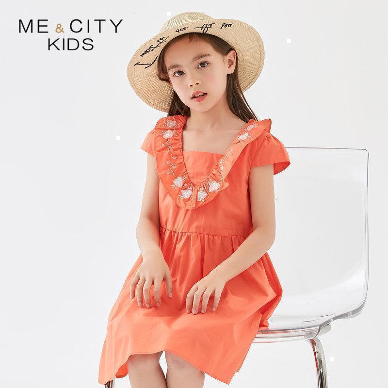 米喜迪mecity童装2019夏新款女童荷叶边刺绣休闲连衣_144_819高清大图
