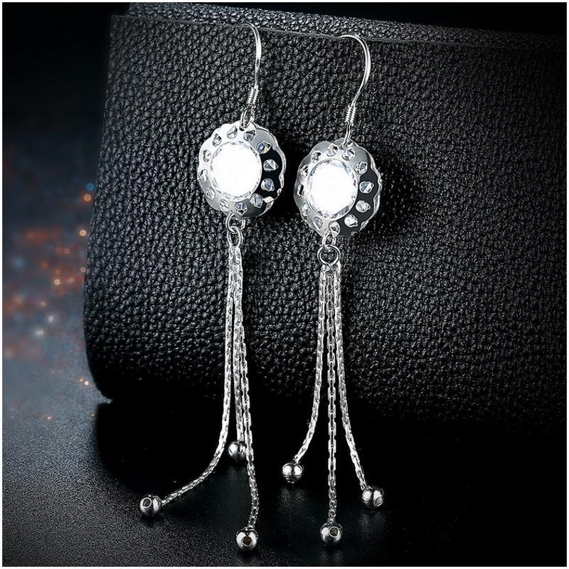 E075 Silver Earrings 925纯银耳环日韩耳钉女气质长款简约防过敏送女朋友七夕情人节礼物