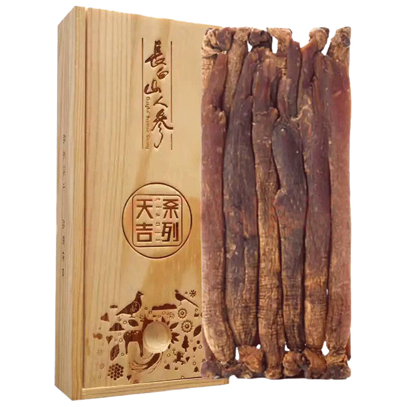 长白山人参红参参味浓郁皮老纹深肉质饱满木盒装天吉系列100g