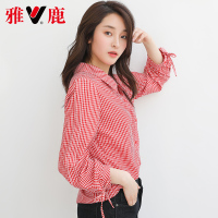 yaloo/雅鹿新款宽松韩范学院风 小清新格子衬衫女 舒适柔软