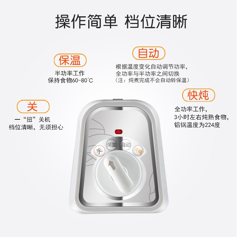 天际(TONZE)电炖炖锅家用煮粥神器煲汤锅电用多功能全自动智能陶瓷养生锅白陶瓷智能预约煮粥煲汤锅3升 DDG-30N