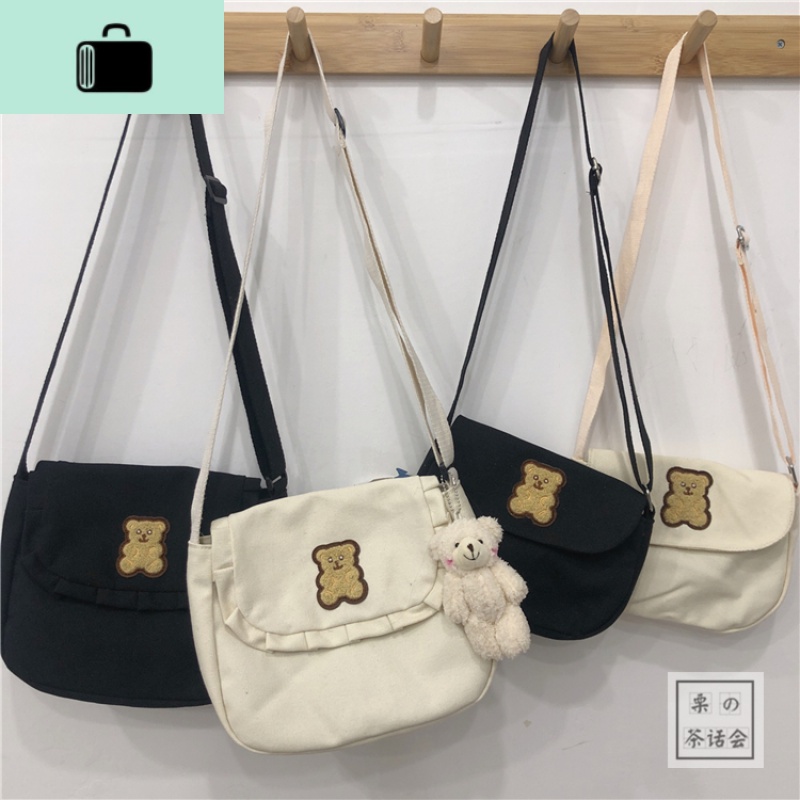 日系chic古着感可爱萝莉小熊软妹斜挎包韩国INS少女帆布差包NEWLAKE_945高清大图