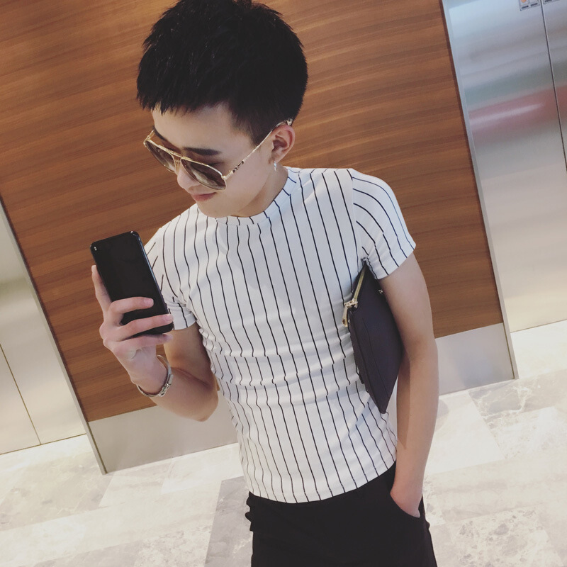 夏季型师T恤男士个性紧身短袖韩版修身潮流体桖夜场帅气潮男装