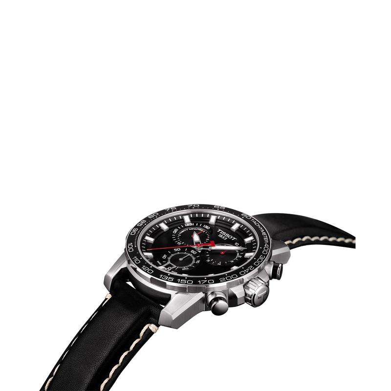 天梭(TISSOT)男士瑞士石英计时运动手表46mm黑皮表带防水防震高清大图