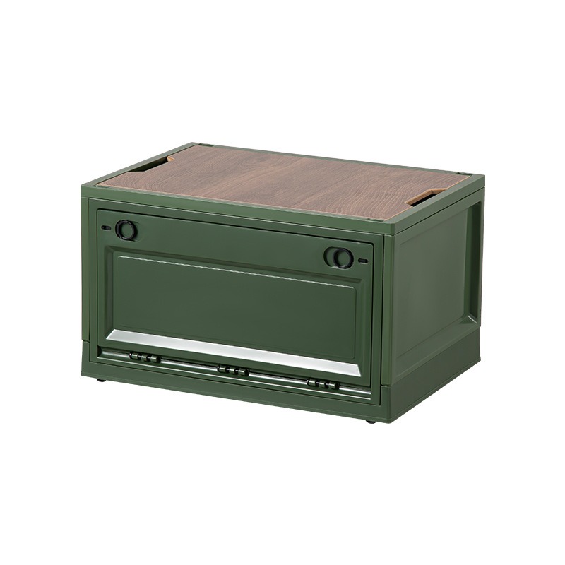 华普思收纳箱侧开门折叠箱家用木盖整理箱大容量置物箱加大号军绿