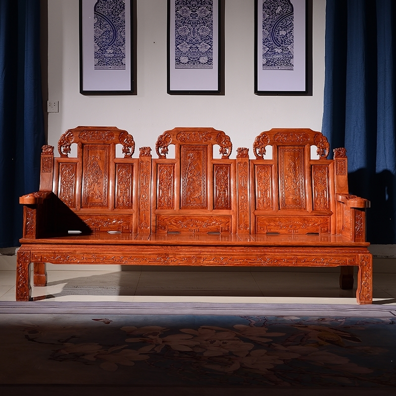 东阳家具非洲缅甸黄花梨木中式酸枝原木客厅象头沙发组合