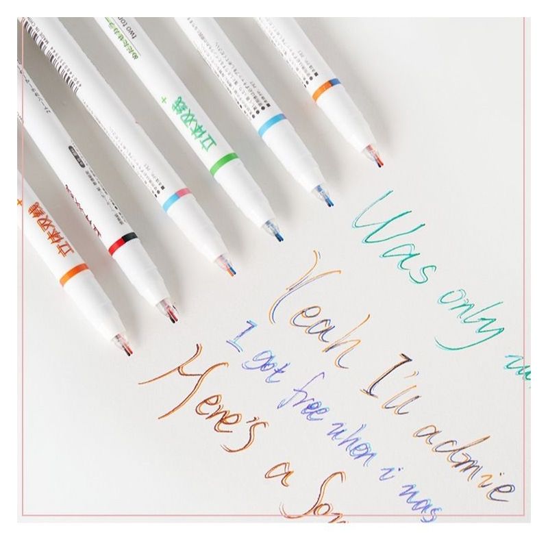 创意手账立体双线笔少女划重点双色标记笔