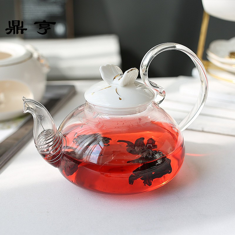 鼎亨花茶壶日系蝴蝶 陶瓷玻璃茶具套装 英式下午茶煮水果茶花茶杯