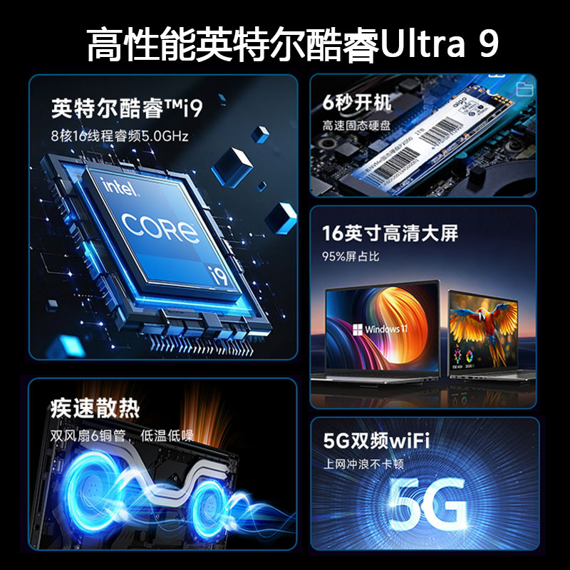 蓝魔快本笔记本电脑16英寸 酷睿I9级 4050独显 32GB 2T固态 140Hz电竞大学生畅玩游戏本高清大图