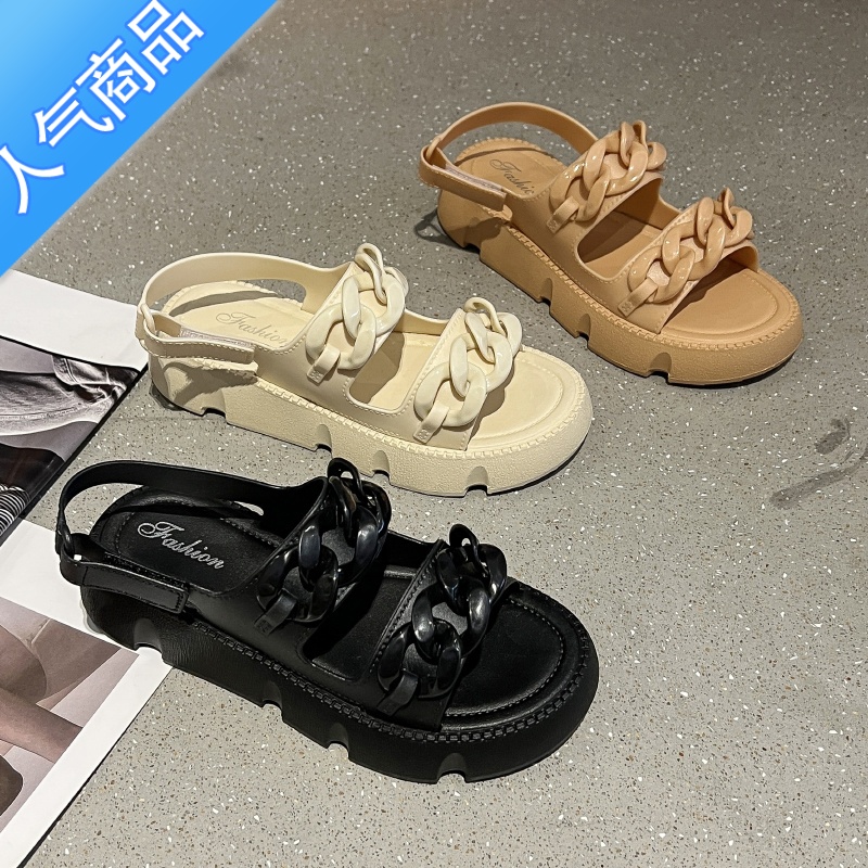 SUNTEK凉鞋女款夏季新款厚底法式时尚罗马鞋外穿软底海边平底沙滩鞋百搭高清大图