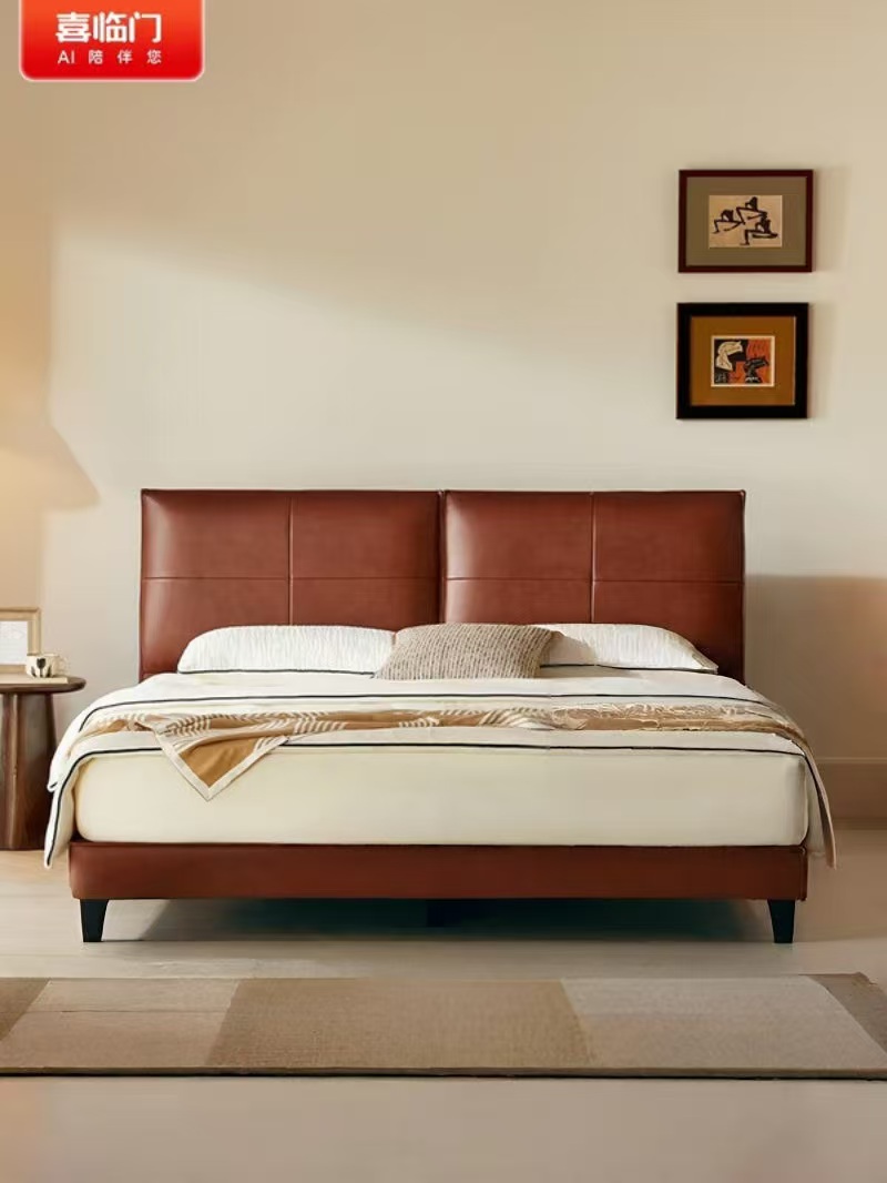 喜临门 - 布朗尼pro皮床 头层牛皮双人大床中古风高脚柔软靠包高清大图