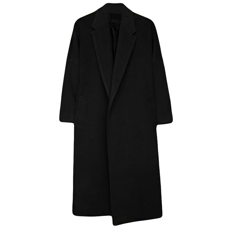 YUANSU秋冬装长款毛呢大衣男韩版宽松日系过膝风衣外套加厚保暖呢子大衣风衣