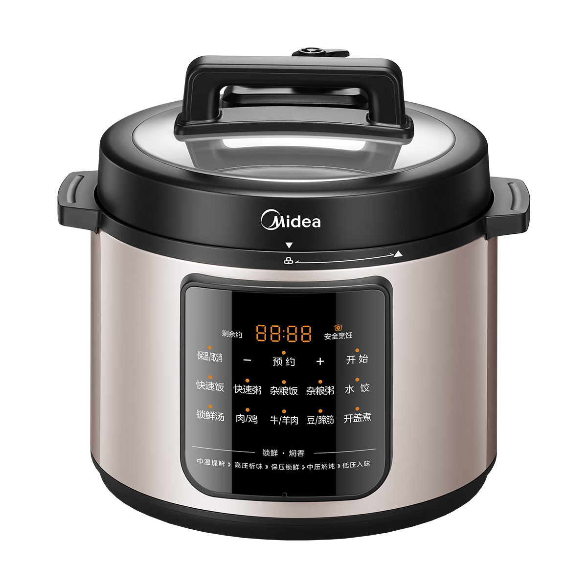 美的(Midea) MY-E5219 电压力锅 5L 少盐提鲜双胆 十大花样菜单 24小时智能预约 特色开盖煮