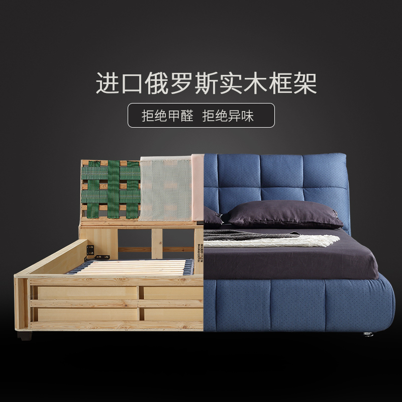 恒享家 床 布床布艺床简约现代床主卧小户型布床可拆洗双人床婚床榻榻米床1.8米 BC01
