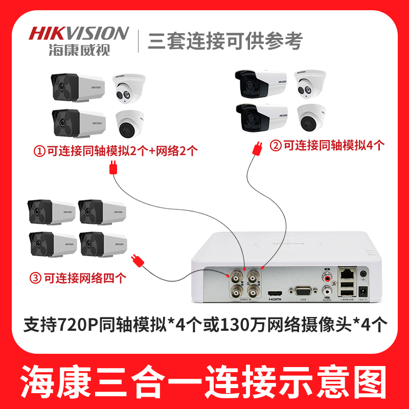 海康威视DS-7104HGH-F1/N 4路高清同轴XVR硬盘录像机家用监控主机