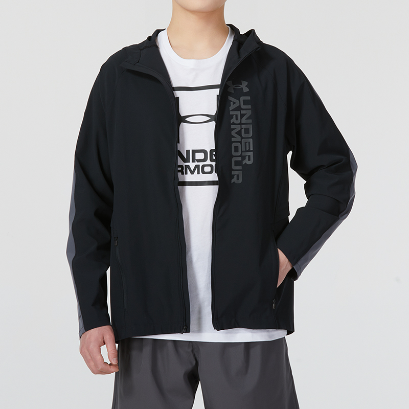 安德玛UA男装新款运动服休闲连帽宽松防风夹克外套1377486-002 ZP高清大图
