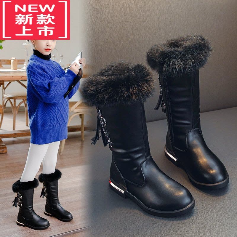 可莉允女童靴子2022秋冬新款长靴儿童高筒靴中大童公主加绒靴子图片