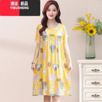 YIBUSHENG2023新棉绸睡裙女季睡衣人造棉连衣裙子中长款大码家居服休闲造 小码建议85-130斤 绵绸连衣裙-黄色小鹿