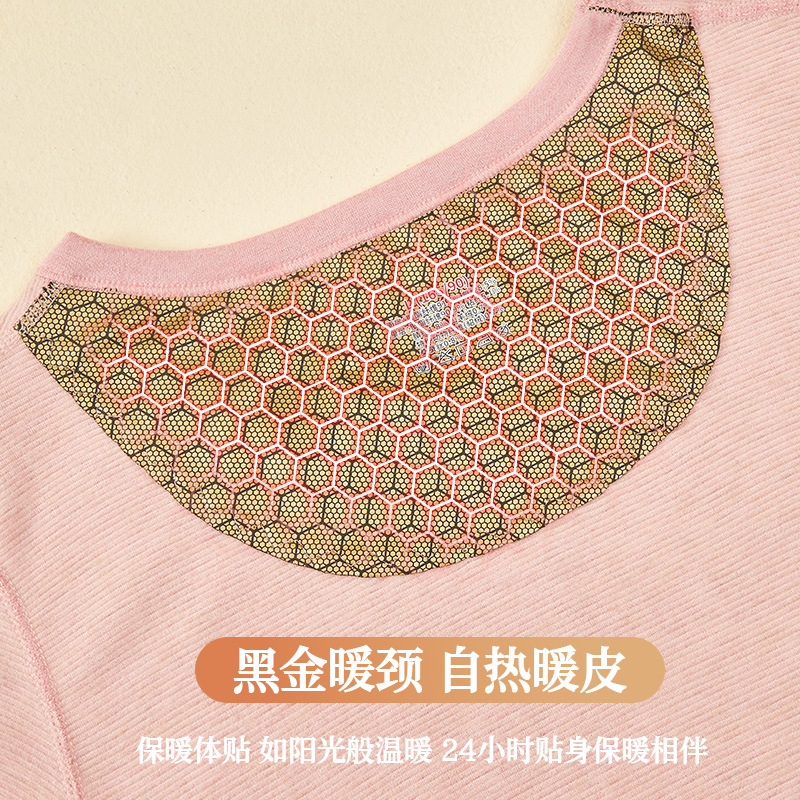 情侣黑金贴片保暖套装套头修身舒适保暖内衣加绒加厚秋衣秋裤高清大图