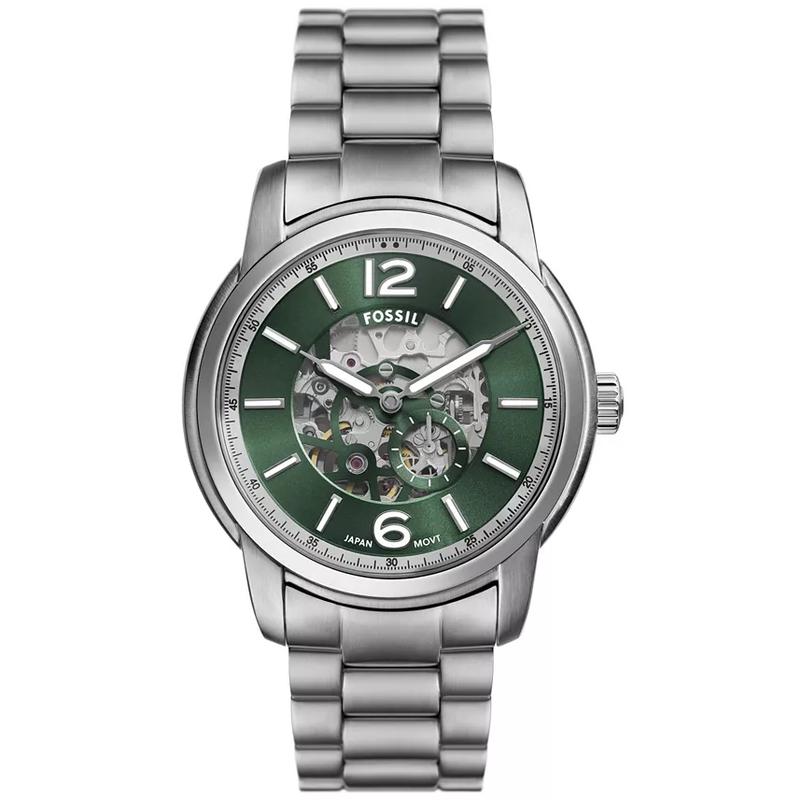 Fossil代购化石男士自动机械腕表 绿壳透视不锈钢三链表带腕表
