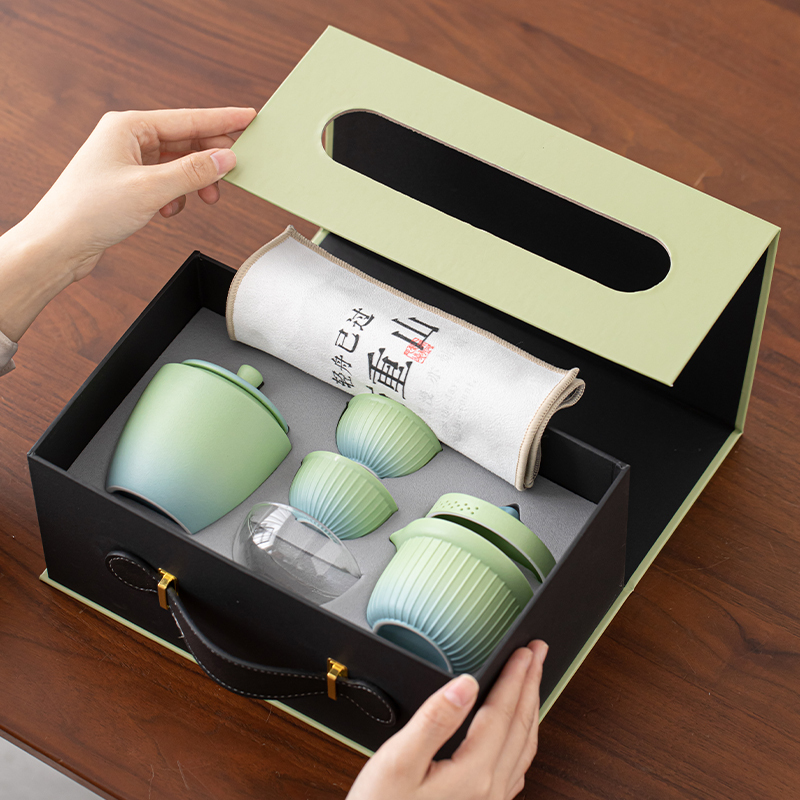 苏氏陶瓷(SUSHI CERAMICS)国潮茶具轻舟已过万重山一壶二杯带茶1叶罐茶巾功夫茶具伴手礼