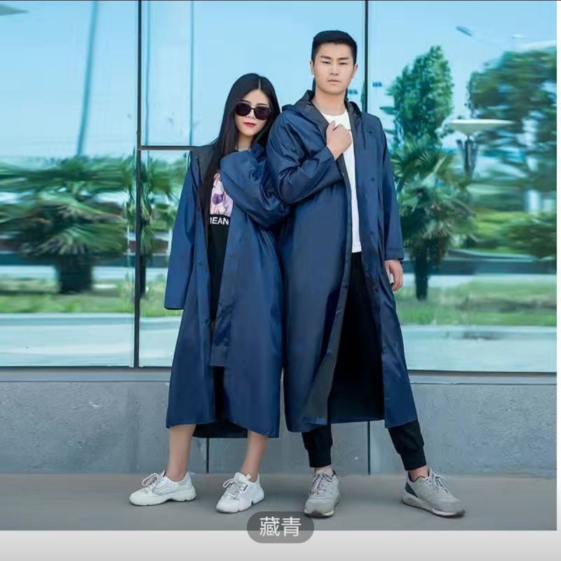 劳保帆布工地雨衣连体防暴雨全身户外男女加厚长款牛津布徒步雨披 藏青牛津布长款（拉链+暗扣） 4XL建议身高170-185