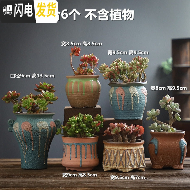 三维工匠多肉花盆老桩陶瓷特价清仓大号肉肉植物创意简约粗陶个性小花盆 DL泡泡釉组合6个 中等