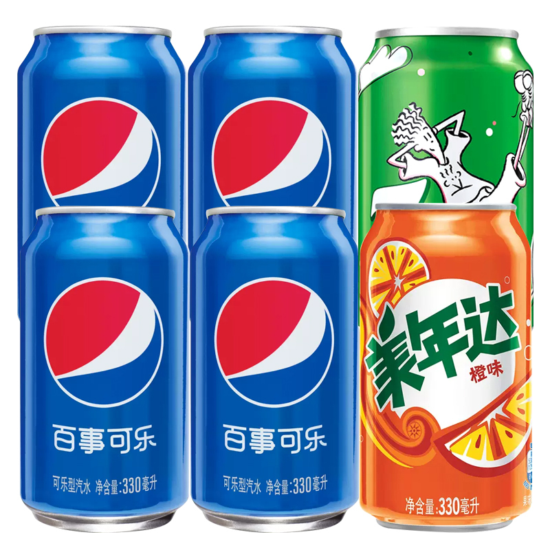 百事可乐 七喜 美年达 可乐 混合系列碳酸饮料330ml*6瓶混口味装
