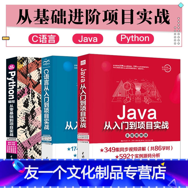 【友一个正版】套装3本Java语言C语言Python编程从入门到项目实战2019java语言程序设计软件开发教程计算机