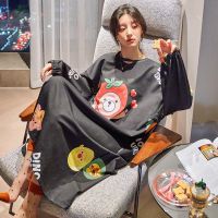 睡裙女春秋款纯棉长袖韩版时尚卡通学生可外穿长款过膝棉质家居服