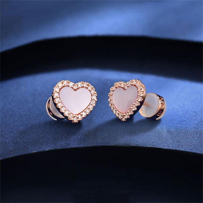 apmmonaco粉色爱心女士耳钉母贝配饰装饰简约日常耳饰pe13203xnac