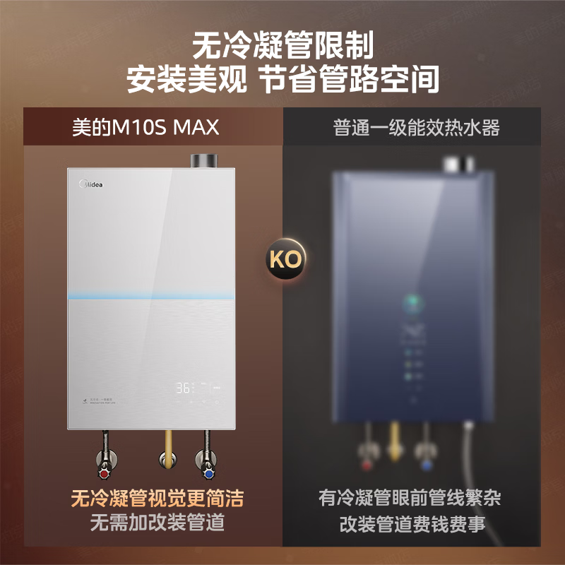 美的(Midea)[一级能效无冷凝M10S Max]18升燃气热水器天然气[增压无冷感7A恒温净音下置风机]白色高清大图
