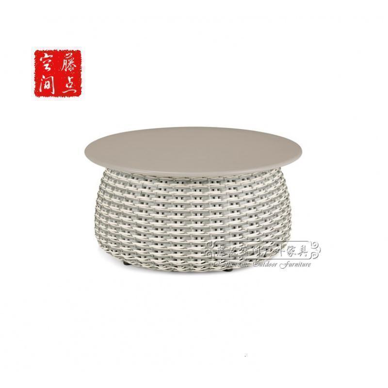森美人中式户外藤编阳台小茶几样板房定制家具北欧简约边几圆台藤椅软装 80直径茶几白色