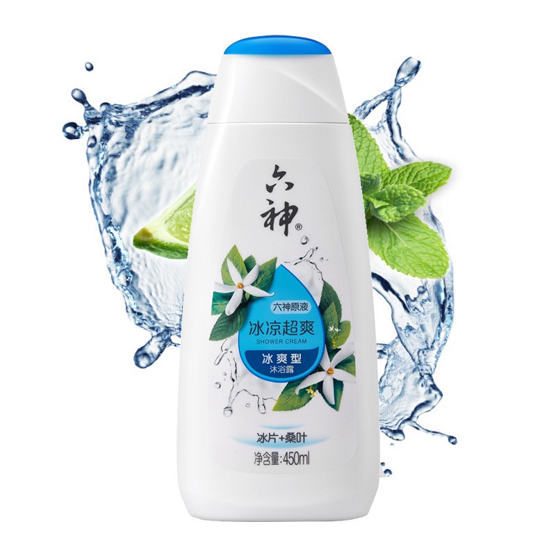 六神冰凉超爽沐浴露450ml(男士女士沐浴乳液 薄荷香气 保湿滋润 劲凉提神 冰片桑叶双重植萃 消暑控油)