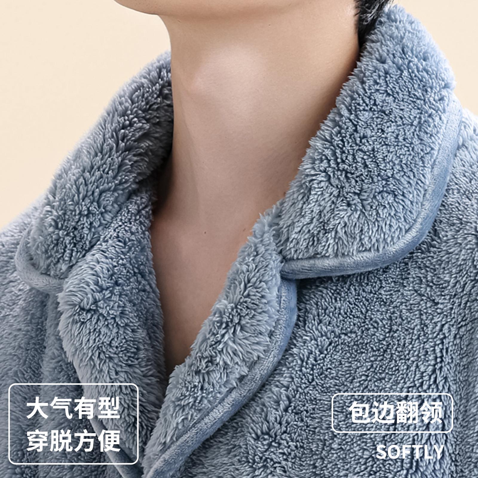 花花公子男士法兰绒睡衣男款冬季加绒加厚珊瑚绒女家居服套装情加高清大图