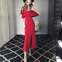 场款裙仙带紧身长裙2018修身连衣裙潮红均