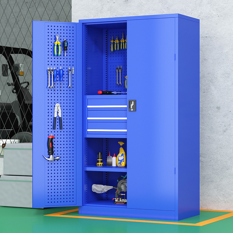 振奥 工具柜重型工具柜五金零件柜多功能加厚车间置物柜 1800x1000x500mm/台(三层三抽带挂板蓝色)