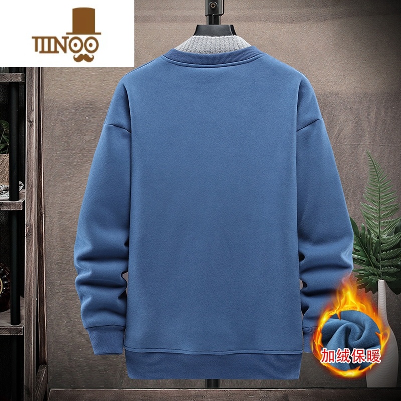 YANXU青少年加绒卫衣男冬季加厚带绒半高领打底衫学生宽松保暖冬装厚绒高清大图